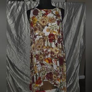 entro Floral Mini Dress in White with Burgundy, Yellow and Tan Blooms